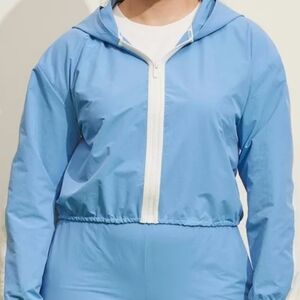 Prince Pickleball Cropped Windbreaker Womens Medium Blue Hooded Full Zip Jacket